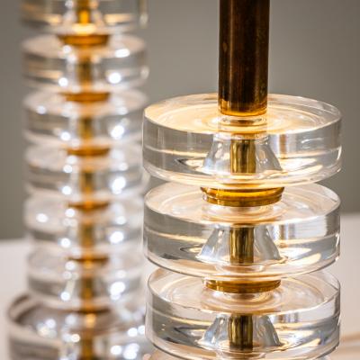 Carl Fagerlund Pair of Glass and Brass Table Lamps by Carl Fagerlund for Orrefors