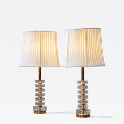 Carl Fagerlund Pair of Glass and Brass Table Lamps by Carl Fagerlund for Orrefors