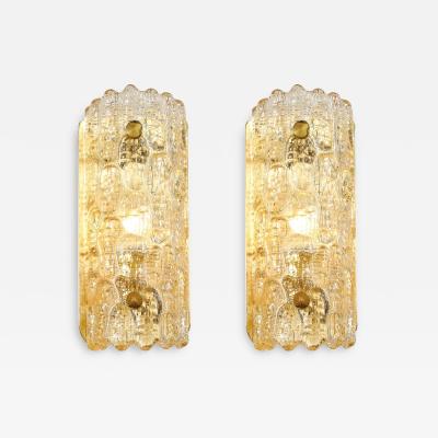 Carl Fagerlund Pair of Mid Century Mottled Honey Glass Sconces by Carl Fagerlund for Orrefors