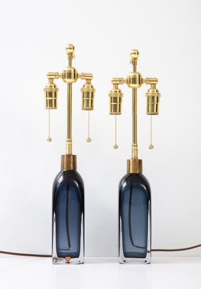 Carl Fagerlund Pair of Orrefors Sapphire Blue Lamps 