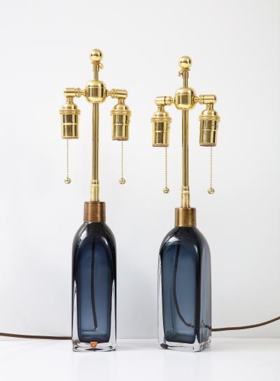 Carl Fagerlund Pair of Orrefors Sapphire Blue Lamps 