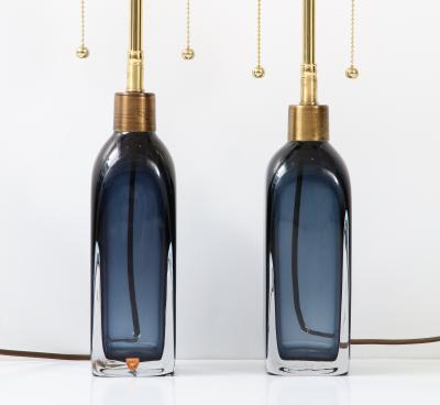 Carl Fagerlund Pair of Orrefors Sapphire Blue Lamps 