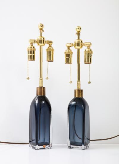 Carl Fagerlund Pair of Orrefors Sapphire Blue Lamps 
