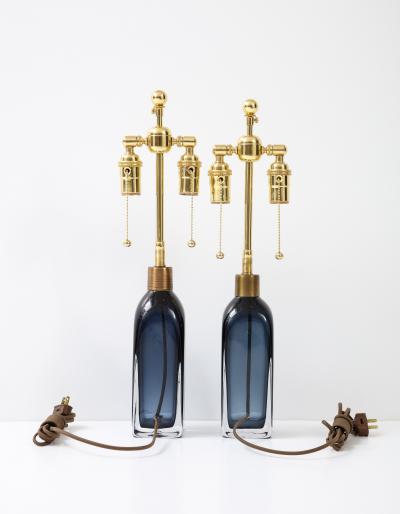 Carl Fagerlund Pair of Orrefors Sapphire Blue Lamps 
