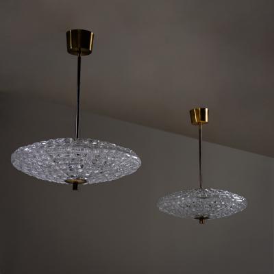 Carl Fagerlund Pair of Pendant Lights in Orrefors Crystal and Brass by Carl Fagerlund