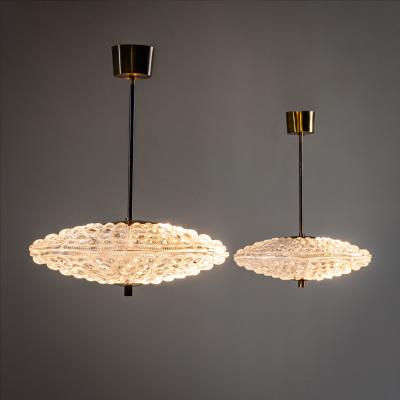 Carl Fagerlund Pair of Pendant Lights in Orrefors Crystal and Brass by Carl Fagerlund