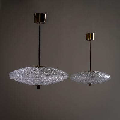 Carl Fagerlund Pair of Pendant Lights in Orrefors Crystal and Brass by Carl Fagerlund
