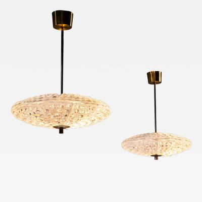 Carl Fagerlund Pair of Pendant Lights in Orrefors Crystal and Brass by Carl Fagerlund