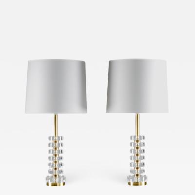 Carl Fagerlund Pair of Swedish Crystal Glass Table Lamps by Carl Fagerlund for Orrefors