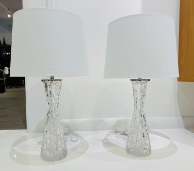 Carl Fagerlund Pair of1950s Swedish Crystal Orrefors Carl Fagerlund Mid Century Table Lamps