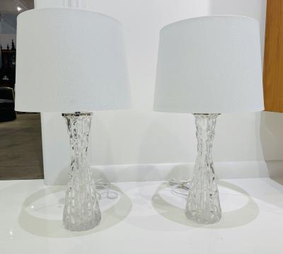 Carl Fagerlund Pair of1950s Swedish Crystal Orrefors Carl Fagerlund Mid Century Table Lamps