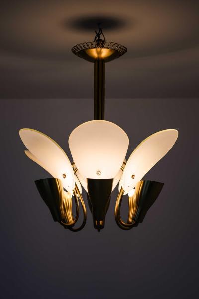 Carl Fagerlund Scandinavian Ceiling Lamp in Opaline Glass Brass by Carl Fagerlund 1950s