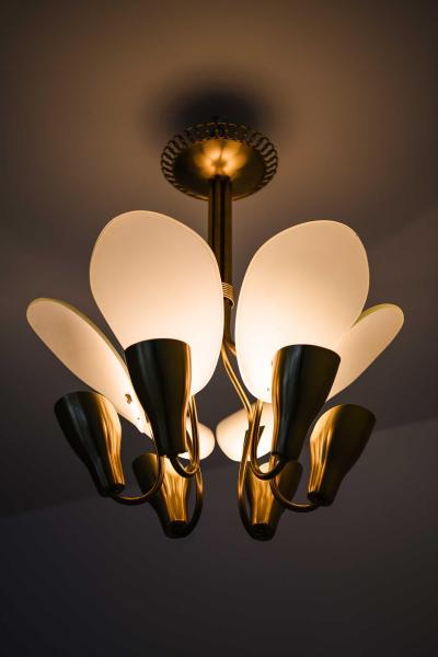 Carl Fagerlund Scandinavian Ceiling Lamp in Opaline Glass Brass by Carl Fagerlund 1950s