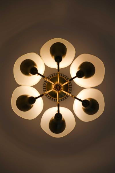 Carl Fagerlund Scandinavian Ceiling Lamp in Opaline Glass Brass by Carl Fagerlund 1950s