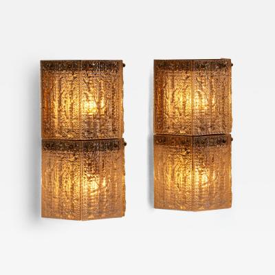 Carl Fagerlund Set of Two Carl Fagerlund Brass and Glass Wall Lights for Orrefors Sweden 1960s