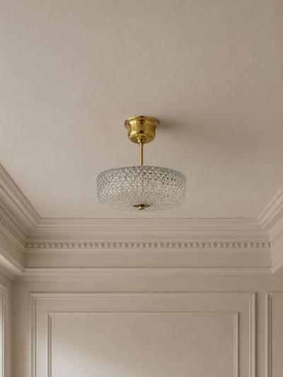 Carl Fagerlund Style Pendant Light Brass Textured Glass Sweden 1960s