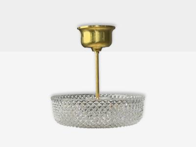 Carl Fagerlund Style Pendant Light Brass Textured Glass Sweden 1960s