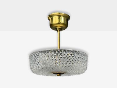 Carl Fagerlund Style Pendant Light Brass Textured Glass Sweden 1960s