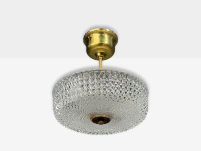 Carl Fagerlund Style Pendant Light Brass Textured Glass Sweden 1960s