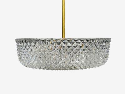 Carl Fagerlund Style Pendant Light Brass Textured Glass Sweden 1960s