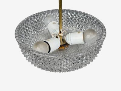 Carl Fagerlund Style Pendant Light Brass Textured Glass Sweden 1960s
