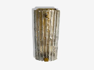 Carl Fagerlund Textured Glass Brass Large Wall Sconce Sweden 1940s