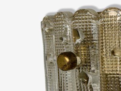 Carl Fagerlund Textured Glass Brass Large Wall Sconce Sweden 1940s