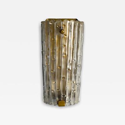 Carl Fagerlund Textured Glass Brass Large Wall Sconce Sweden 1940s