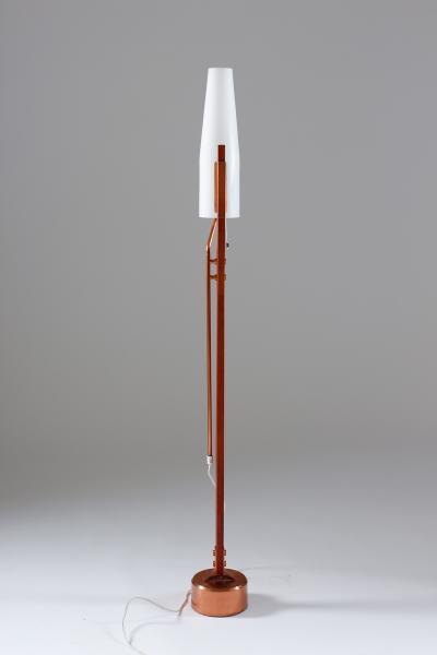 Carl Fagerlund Very Rare Floor Lamp by Orrefors in Teak Copper and Opaline Glass