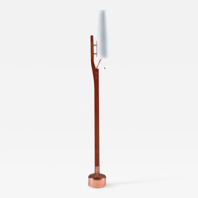 Carl Fagerlund Very Rare Floor Lamp by Orrefors in Teak Copper and Opaline Glass