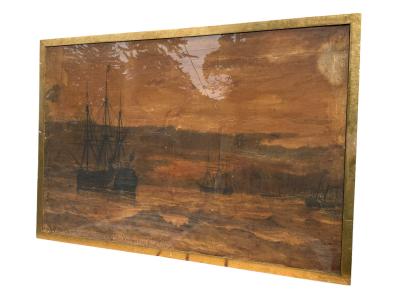 Carl Frederick Sorensen ANTIQUE GOAUCHE ON PAPER SHIPS IN STOCHOLM BY C FREDERIK SORENSEN