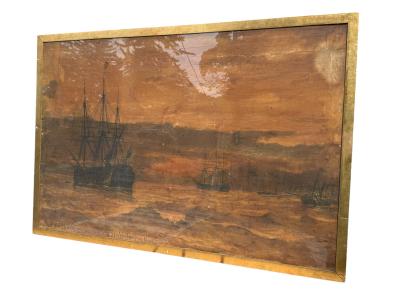 Carl Frederick Sorensen ANTIQUE GOAUCHE ON PAPER SHIPS IN STOCHOLM BY C FREDERIK SORENSEN