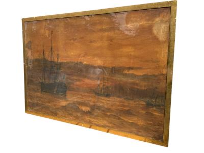 Carl Frederick Sorensen ANTIQUE GOAUCHE ON PAPER SHIPS IN STOCHOLM BY C FREDERIK SORENSEN