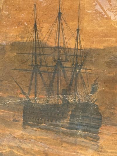 Carl Frederick Sorensen ANTIQUE GOAUCHE ON PAPER SHIPS IN STOCHOLM BY C FREDERIK SORENSEN