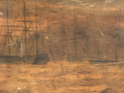 Carl Frederick Sorensen ANTIQUE GOAUCHE ON PAPER SHIPS IN STOCHOLM BY C FREDERIK SORENSEN