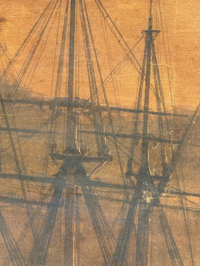 Carl Frederick Sorensen ANTIQUE GOAUCHE ON PAPER SHIPS IN STOCHOLM BY C FREDERIK SORENSEN