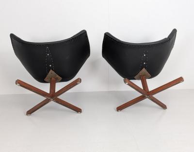 Carl Gustav Hiort af Orn s Carl Gustaf Hiort af Orn s Carl Gustaf Hiort af Orn s Pair of Mandarin Chairs Black Leather Finland 1960s