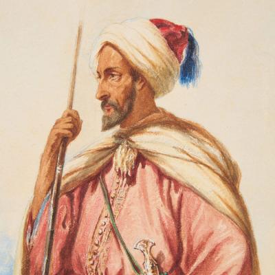 Carl Haag Antique Orientalist Watercolour of an Arab Warrior by Carl Haag