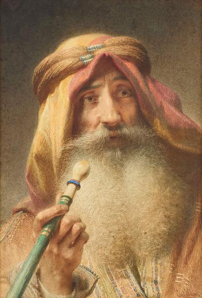Carl Haag Mashallah large antique German Orientalist watercolour by Carl Haag