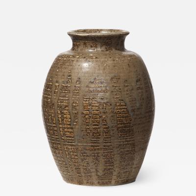 Carl Halier Vase with ridged texture and layered glazes by Carl Halier