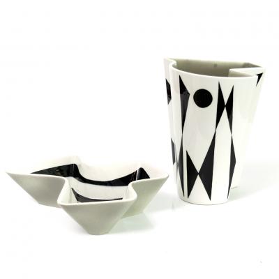 Carl Harry St lhane CARL HARRY STALHANE GEOMETRIC BOWL AND VASE Rorstrand Sweden 1950
