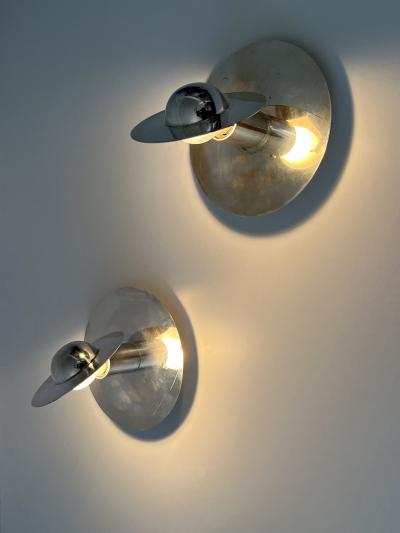 Carl J Jucker Set of Two Unique Silver Plated Brass Flush Mounts or Sconces Germany 1970s