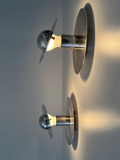 Carl J Jucker Set of Two Unique Silver Plated Brass Flush Mounts or Sconces Germany 1970s