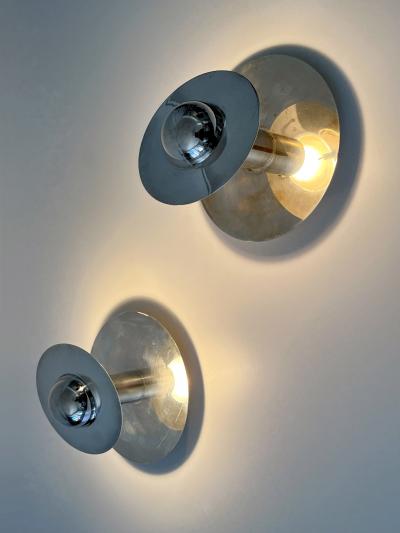 Carl J Jucker Set of Two Unique Silver Plated Brass Flush Mounts or Sconces Germany 1970s