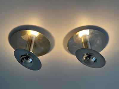 Carl J Jucker Set of Two Unique Silver Plated Brass Flush Mounts or Sconces Germany 1970s