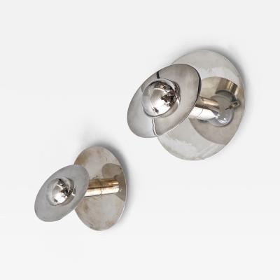 Carl J Jucker Set of Two Unique Silver Plated Brass Flush Mounts or Sconces Germany 1970s