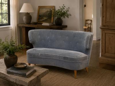 Carl Johan Boman Finnish Modern Settee Velvet Wood Finland 1950s