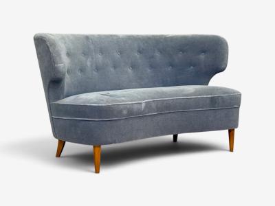 Carl Johan Boman Finnish Modern Settee Velvet Wood Finland 1950s