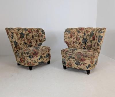 Carl Johan Boman Pair of Finnish Design Curved Lounge Chairs Carl Johan Boman Circa 1940s