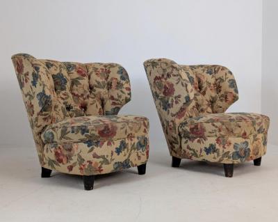 Carl Johan Boman Pair of Finnish Design Curved Lounge Chairs Carl Johan Boman Circa 1940s